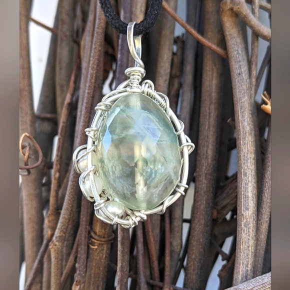 Hand Crafted 925 Sterling Silver Pendant Necklace Faceted Green Fluorite Gem - Picture 11 of 16